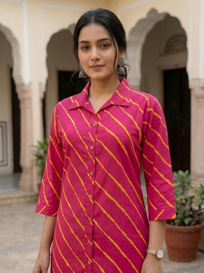 Rani Basant Leheriya Cotton Kurta