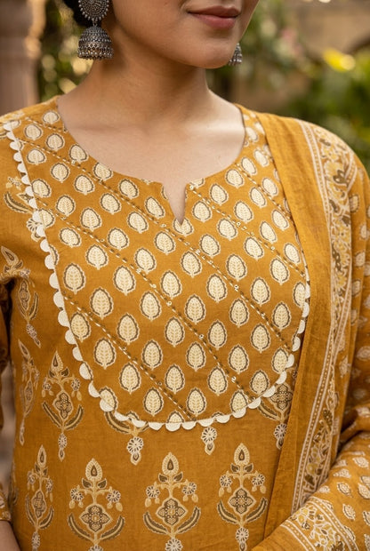 Mustard Kanak Bagh Cotton Suit Set