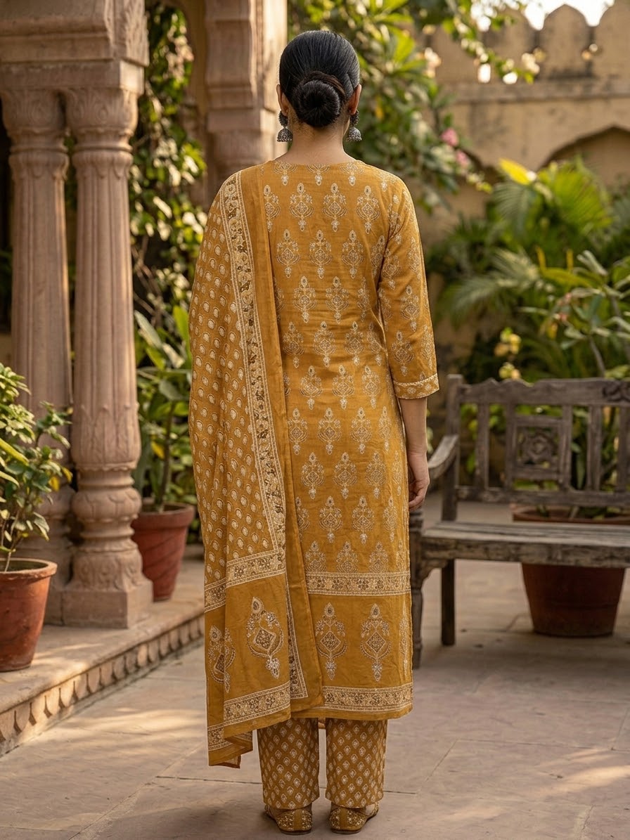 Mustard Kanak Bagh Cotton Suit Set