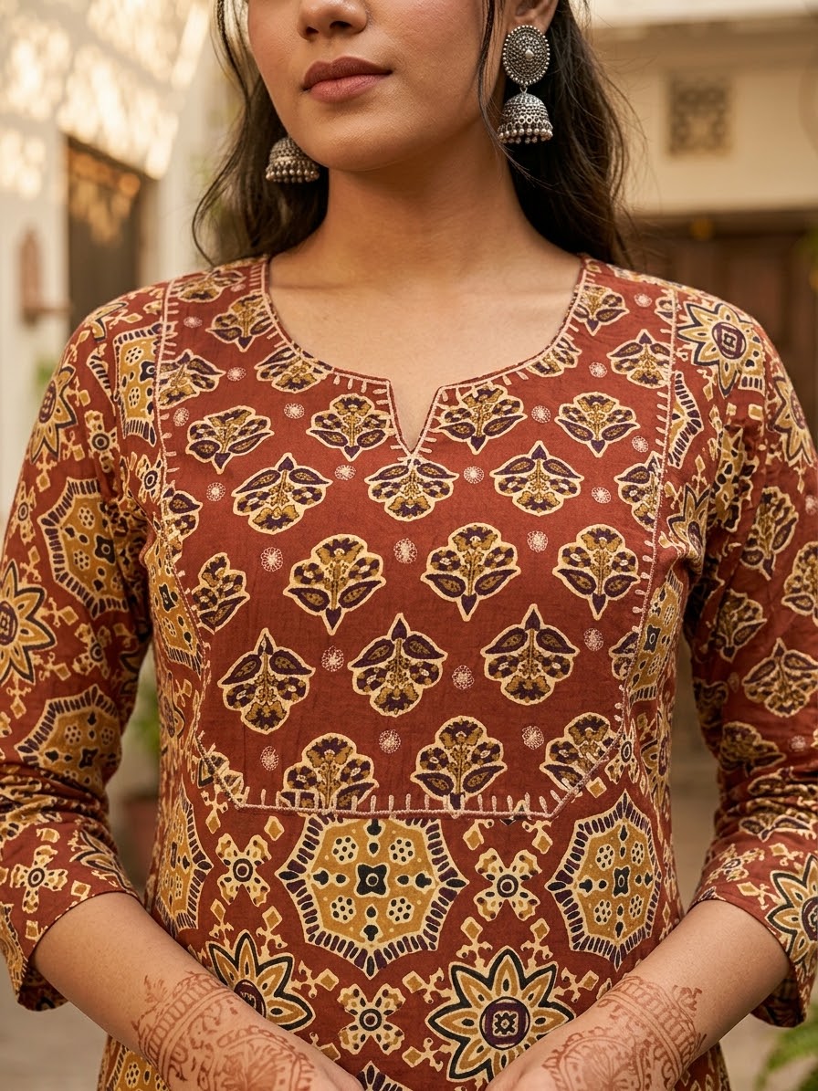 Rust Aangan Cotton Suit Set