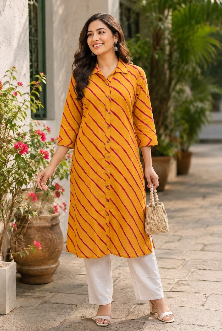 Haldi Rani Leheriya Cotton Kurta