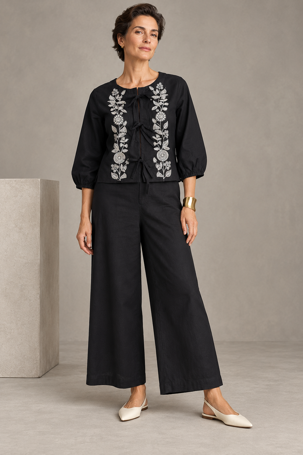 Black Florence Tie-Up Cotton Flex Co-ord Set — look 10