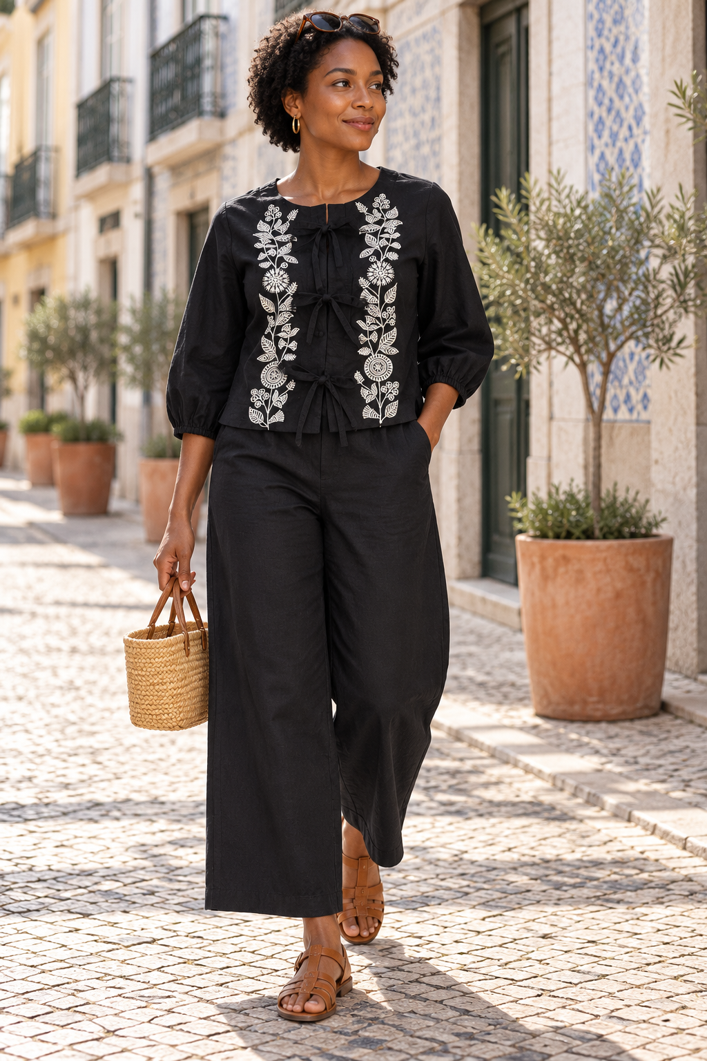 Black Florence Tie-Up Cotton Flex Co-ord Set — look 4