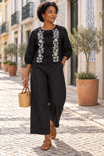 Black Florence Tie-Up Cotton Flex Co-ord Set — look 4
