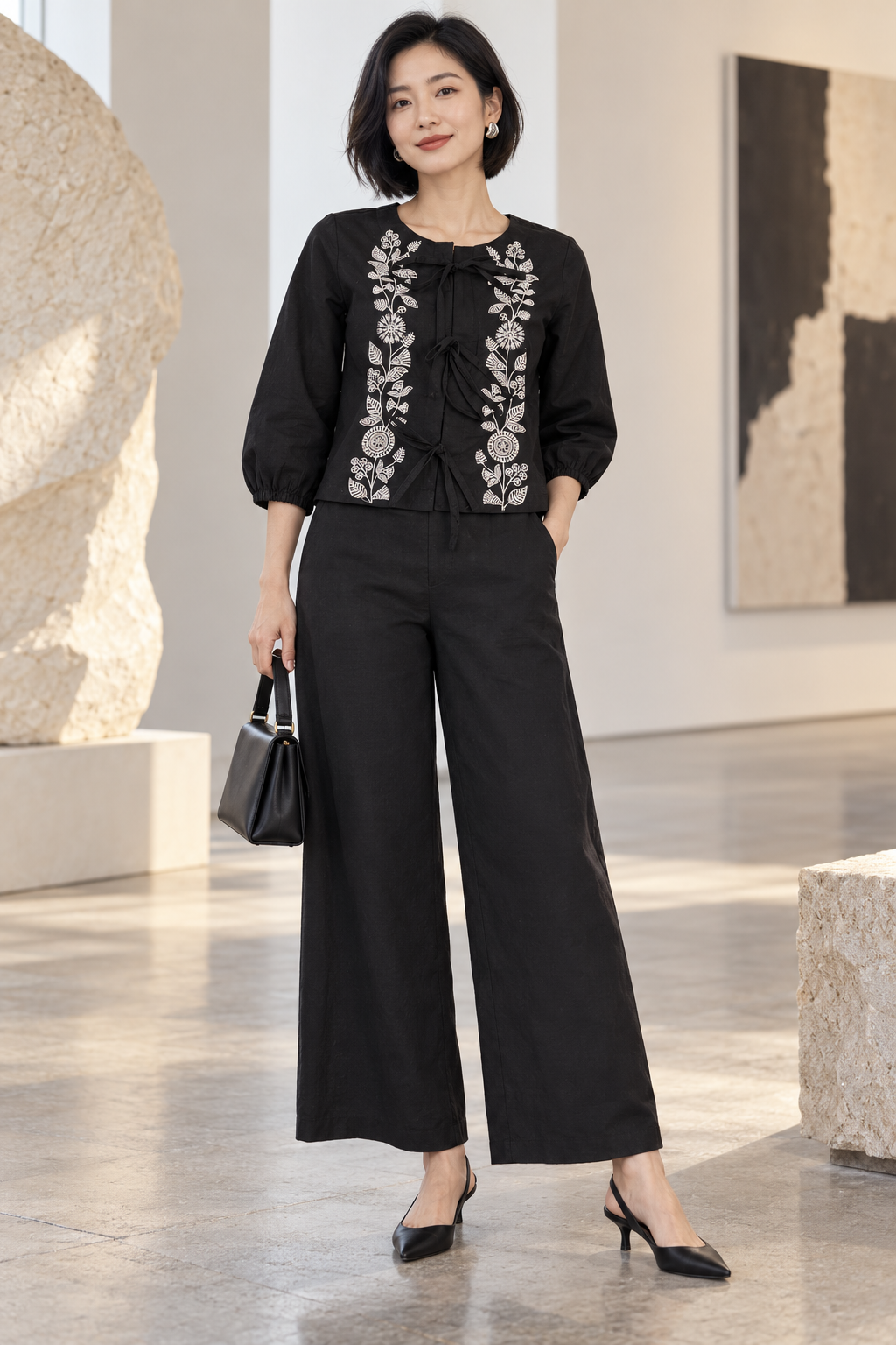 Black Florence Tie-Up Cotton Flex Co-ord Set — look 6