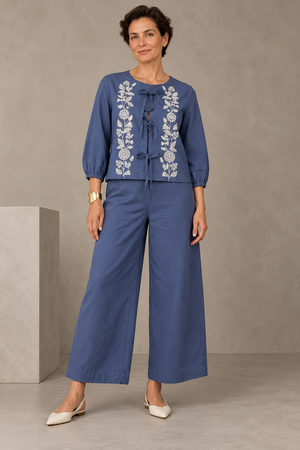 Blue Florence Tie-Up Cotton Flex Co-ord Set — look 10