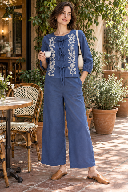 Blue Florence Tie-Up Cotton Flex Co-ord Set — look 3