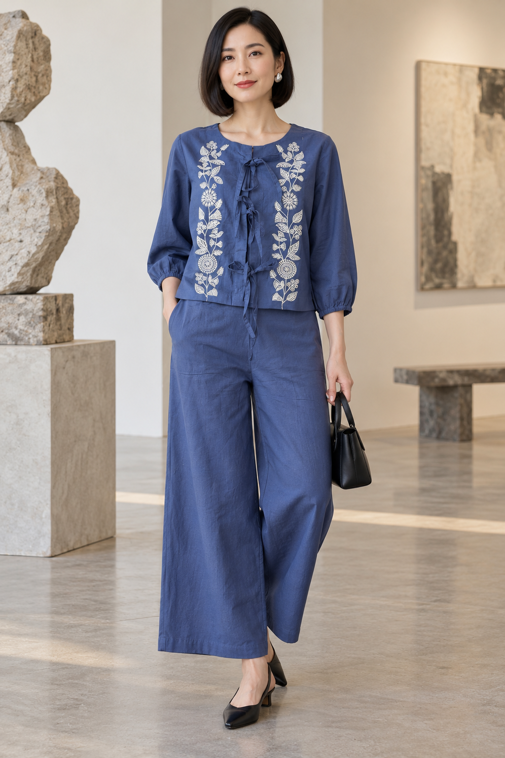 Blue Florence Tie-Up Cotton Flex Co-ord Set — look 6