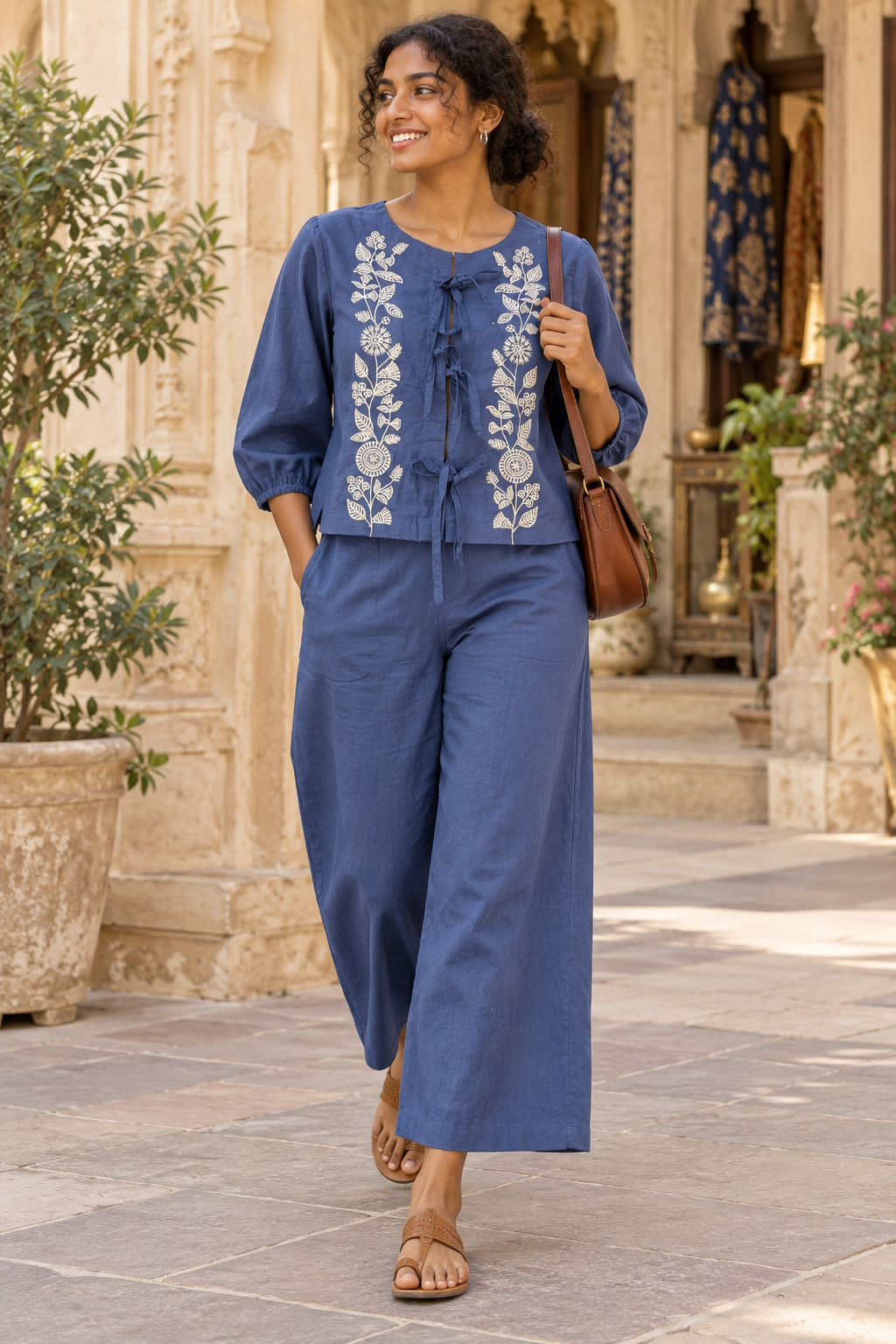 Blue Florence Tie-Up Cotton Flex Co-ord Set — look 7