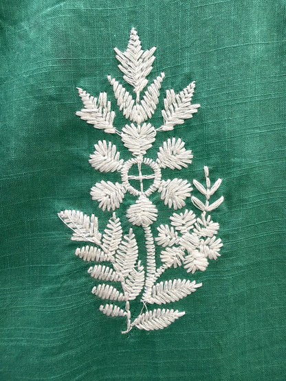 Jade Green Embroidered Cotton Kurta – Original garment floral embroidery motif detail