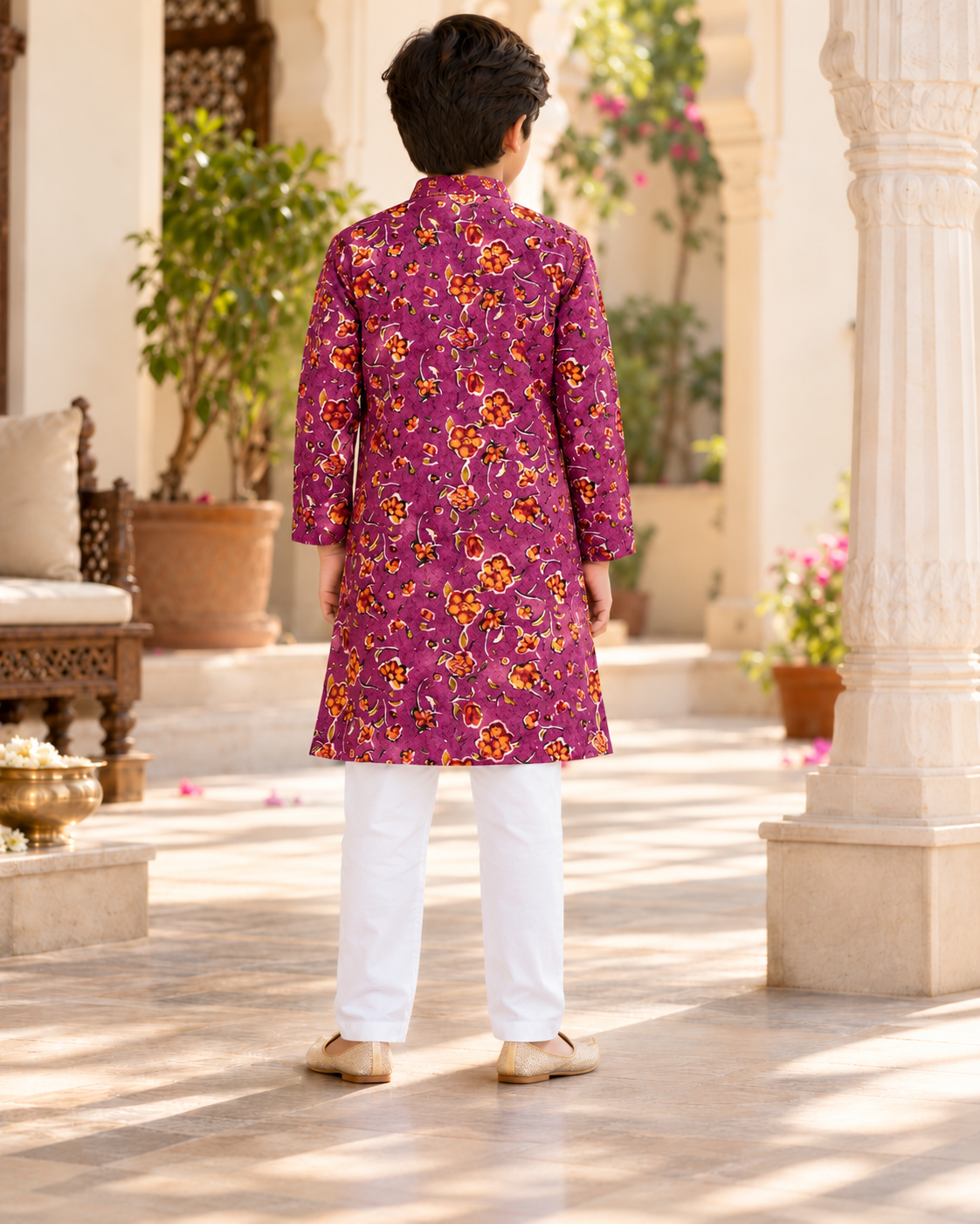 KUMORI Magenta Bloom Sequins Kurta Pyjama Set — back full length