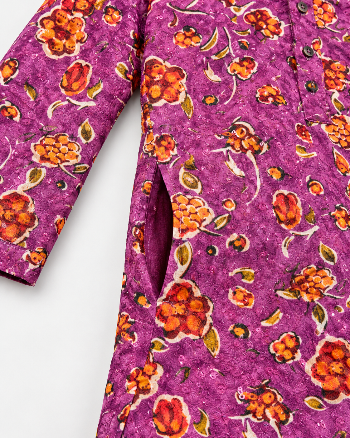 KUMORI Magenta Bloom Sequins Kurta Pyjama Set — kurta side pocket detail