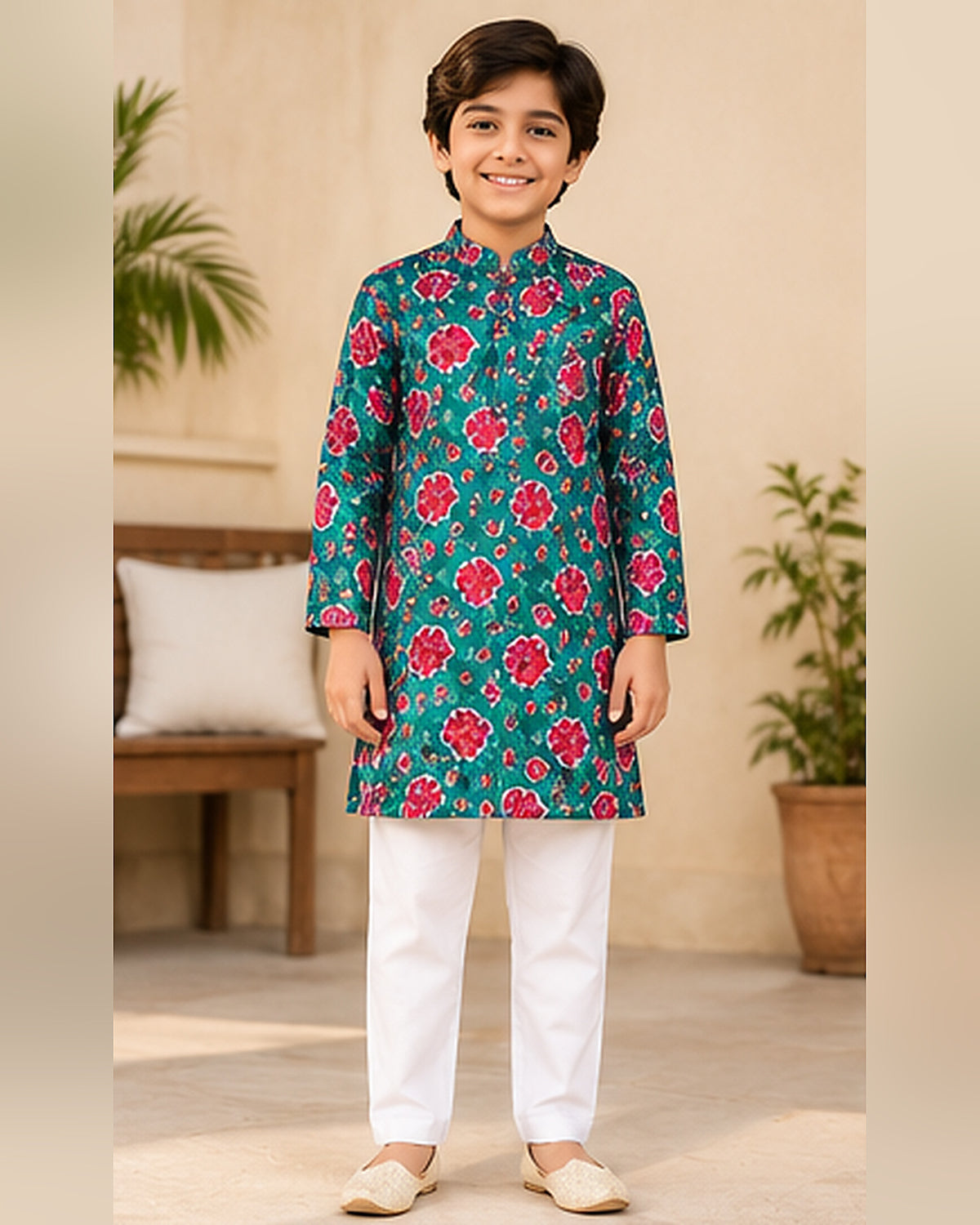 KUMORI Peacock Floral Sequins Kurta Pyjama Set – full front view