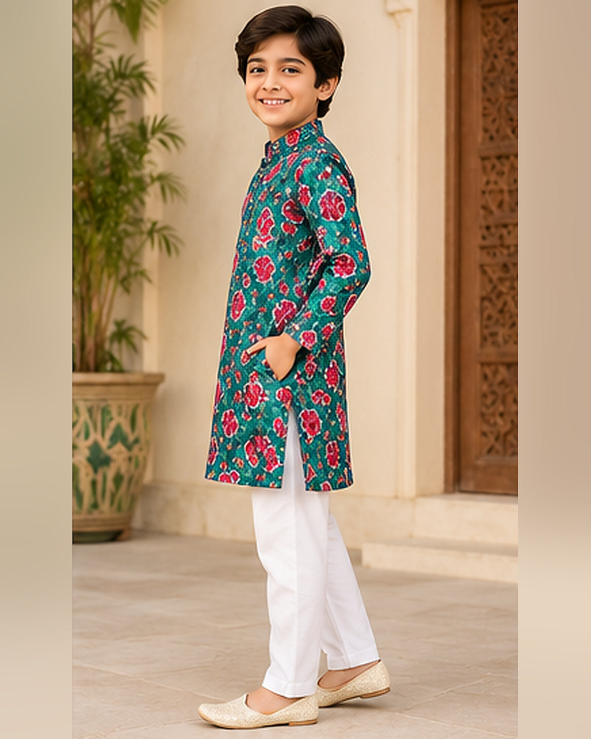 KUMORI Peacock Floral Sequins Kurta Pyjama Set – side view