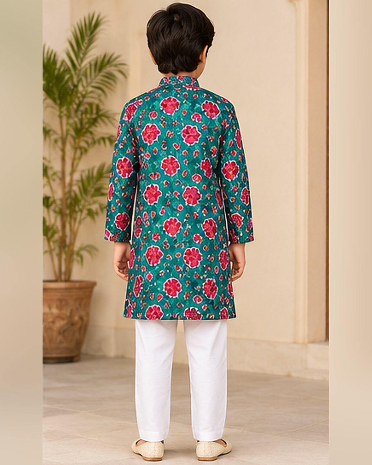 KUMORI Peacock Floral Sequins Kurta Pyjama Set – full back view