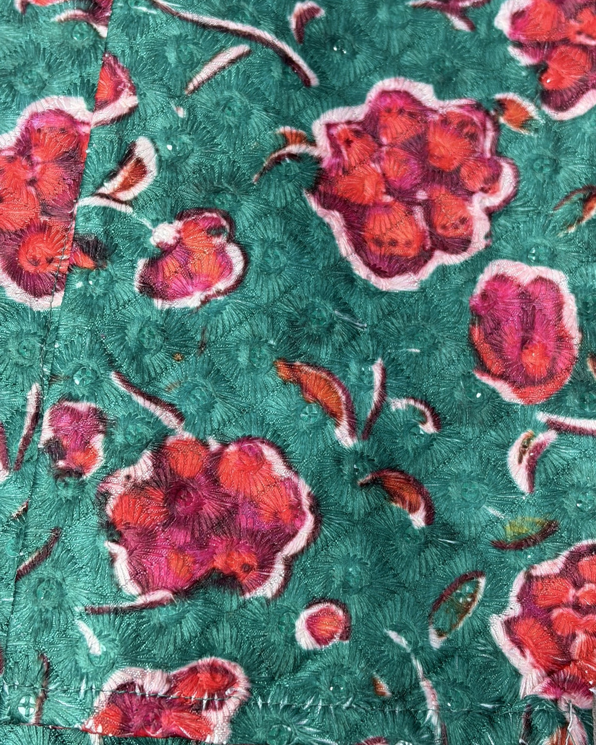 KUMORI Peacock Floral Sequins Kurta Pyjama Set – original printed fabric and sequin texture close-up