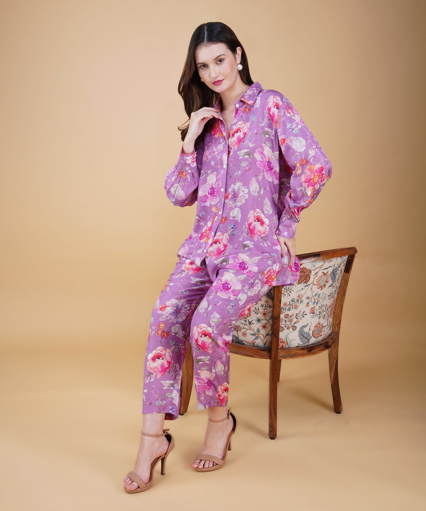 Purple Floral Muslin cord set